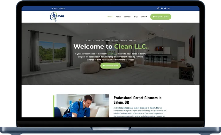 Clean Oregon Carpets website shown on a laptop