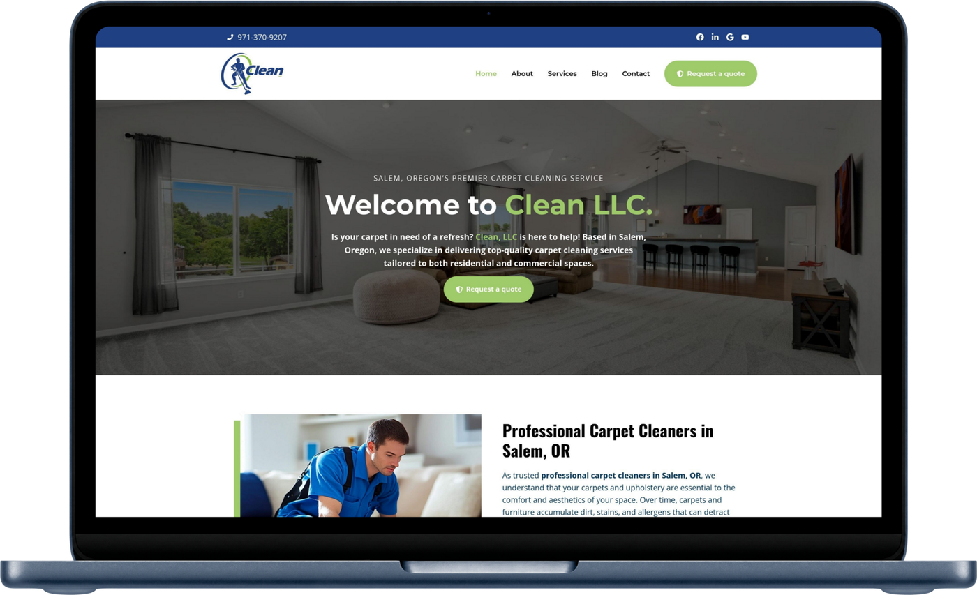 Clean Oregon Carpets website shown on a laptop