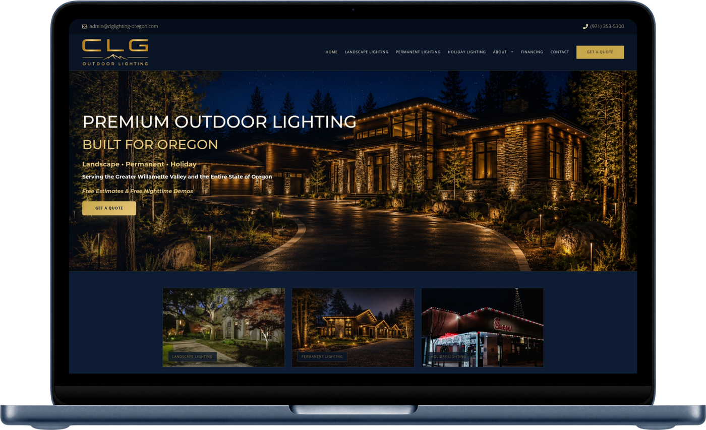 CLG Lighting Oregon website shown on a laptop